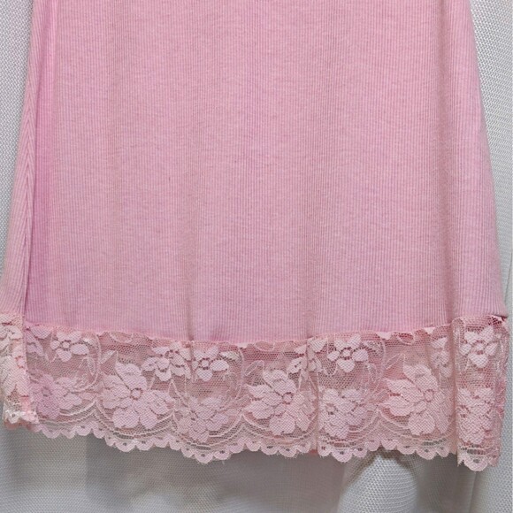New Vtg Lace Tank Top Self Esteem S Small Long Layering Baby Pink Ribbed Y2K NWT - Picture 3 of 7